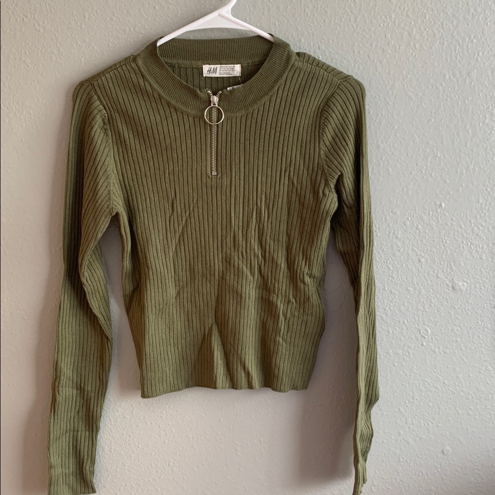H&M Olive Ribbed Long Sleeve Top